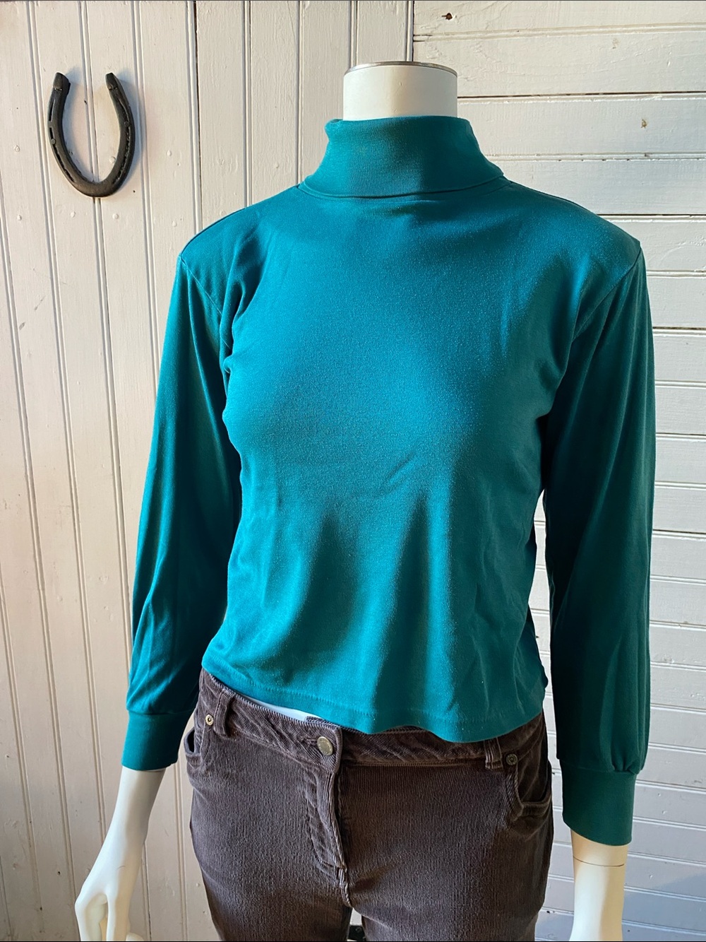 Women's Teal Turtle Neck Long Sleeve Tee